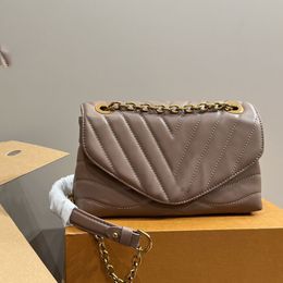 Bolso cruzado para mujer, bolso de mano con cadena ondulada, bolso de hombro axilar con solapa, billeteras lisas de cuero genuino, bolsos de moda de alta calidad, monedero