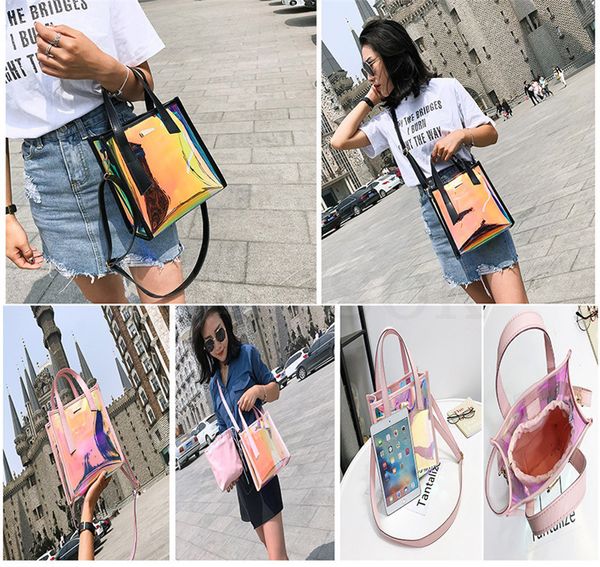 Bolsos cruzados para mujer 2019, bolsos transparentes con láser, bolso de hombro de estilo coreano a la moda para mujer, bolso de playa impermeable de PVC dc701