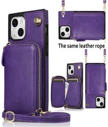 Crossbody Chain Leather Square Phone Case voor iPhone 13 12 Mini 11 Pro Max XR XS 6S 7 8 Plus meerdere kaartslots Zipper Wallet Clu5429491