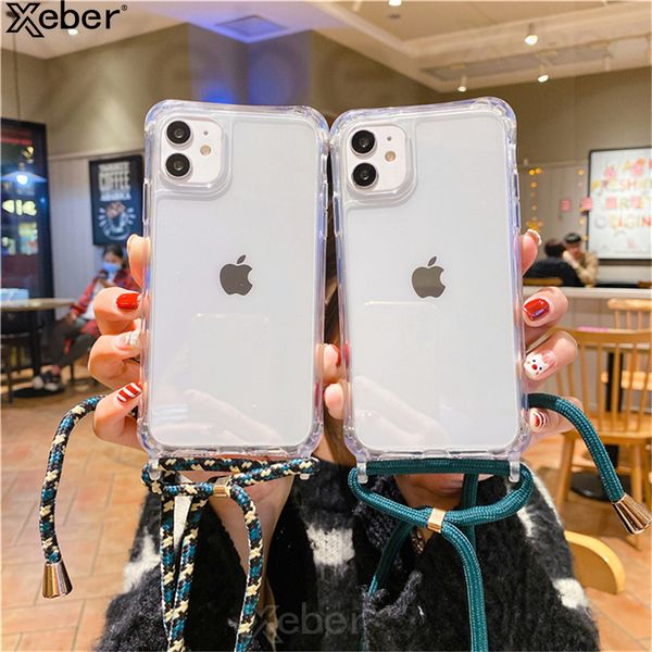 Crossbody Lanyard Carry Hang Strap Fundas para teléfonos móviles para iPhone 13 Pro Max 12 Mini 11 XR XS X 6 7 8 Plus Cubierta de acrílico transparente a prueba de golpes