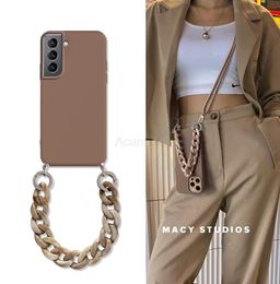 Collier de longe à bandoulière Étui à chaîne de marbre pour Samsung Galaxy S21 Ultra plus S20 Fe S10 S22 S 22 5G S9 S8 Soft TPU Back Cover 3258642