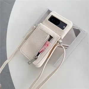 Crossbody Litchi Grain Folio Zipper Vogue Phone Case pour Google Pixel 8 8pro 8a 9 9pro 9a 7 7pro 7a 6 6a 6Pro Lanyard Carte à fente Couioir Portefeuille Support de chaîne de chaîne