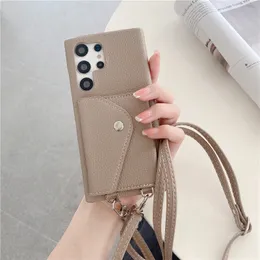 Crossbody lychee print envelop Vogue telefoonhoes voor iPhone 14 13 Pro Max Samsung Galaxy S22 S23 A13 A14 A24 A33 A53 A54 A72 A52 A52 A22 A22 5G Card Slot Lederen Wallet Back Cover