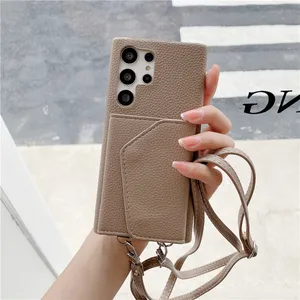 Crossbody Magnetic Folio Lychee Print Vogue Phone Case pour iPhone 14 13 Pro Max Samsung Galaxy S22 S23 A13 A14 A24 A33 A53 A54 A72 A52 A22 5G Portefeuille en Cuir Couverture Arrière