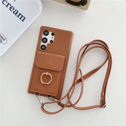 Crossbody Magnetic Lychee Print Vogue telefoonhoesje voor iPhone 14 13 Pro Max Samsung Galaxy S22 S23 A13 A14 A24 A33 A53 A54 A72 A52 A52 A22 5G Card Slot Lederen Wallet Achteromslag