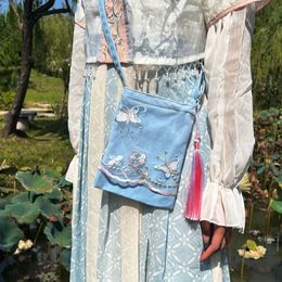 Bolso de teléfono móvil Crossbody bosque de encaje retro primavera y verano versátil hanfu bolso de estilo chino bolso cuadrado pequeño bolso de cremallera