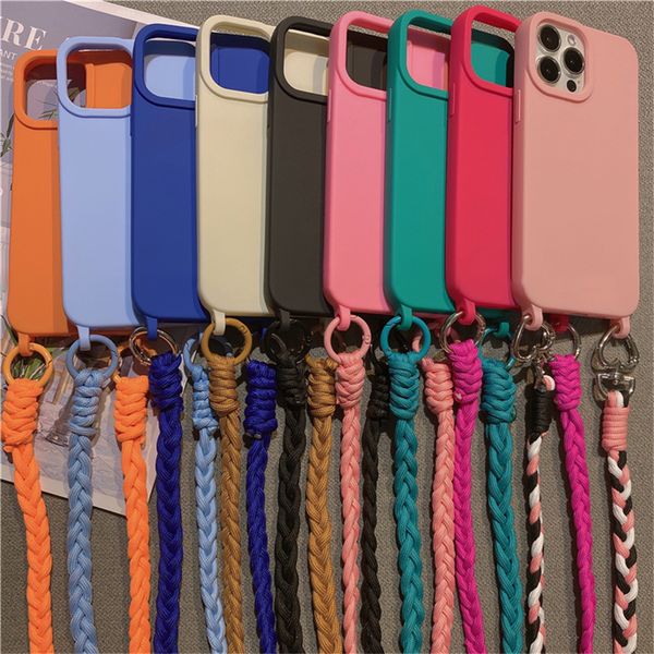 Crossbody Collar Twist Lanyard Soft Silicone Case para iPhone 13 11 12 14 Pro Max XS X XR 7 8 Plus SE3 Candy Matte Cover