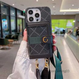 Crossbody telefoonhoes ontwerpers IPhone 14 hoesjes voor IPhone 13 12 11 Pro Max Plus geruit borduursel met cardbag mobiele telefoon shell xinjing03