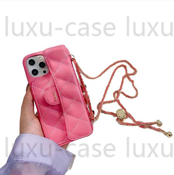 Étuis de téléphone à bandoulière concepteur pour IPhone 14 14 Pro Max 13Pro Max 11 12promax X Xs XR carte sac porte-monnaie C étui chaîne réglable rose