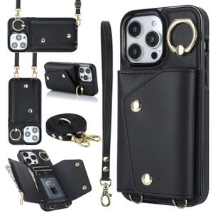 Crossbody PU cuero botón tarjetas bolsillo tarjetero cartera casos para iPhone 14 Pro Max 13 12 11 XR X 8 7 Plus anillo Kickstand Funda de teléfono