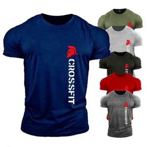 Crossfit Katoenen T-shirt voor heren Trainingstop Gymkleding Fitness Actieve kleding Mode Spierprint Effen T-shirts Bodybuilding-kleding 240223