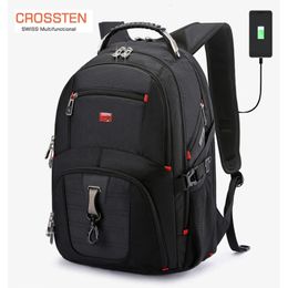 Crossten 17 laptop mochila impermeable al puerto USB de carga USB estilo suizo mochila de mochila mochila mochila senderismo 240529