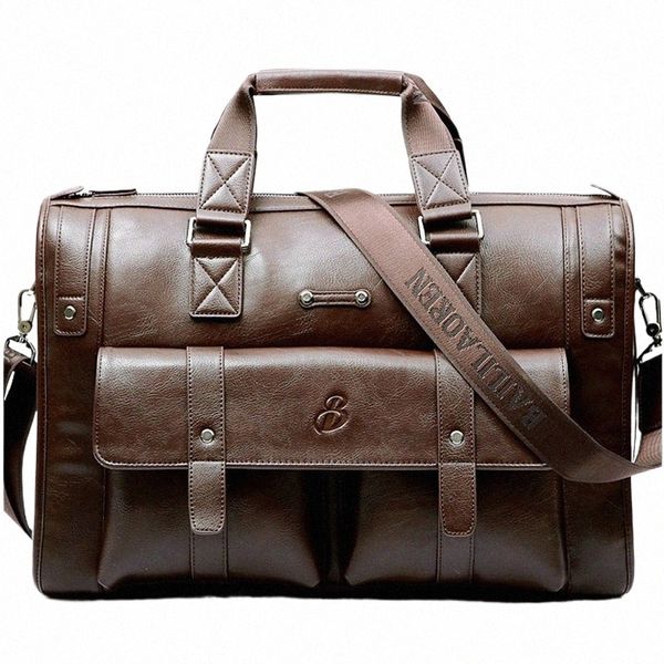 Crossten Porte-documents en cuir de grande capacité Busin Sac à main Menger Sacs Vintage Sac de voyage à bandoulière pour hommes 17 pouces Sacs pour ordinateur portable J0W2 #