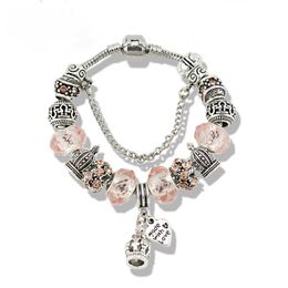 Bracelets à breloques pendentif couronne et coeur d'amour avec boîte d'origine pour Pandora Bracelet à breloques couleur chaîne serpent plaqué argent sterling pour femmes filles