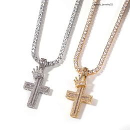 Couronne Croix Pendentif Collier Hommes Hip Hop Punk Mode Personnalité Large GRA Moissanite Diamant Or Sterling Sier Cubain Lien Chaîne Femmes