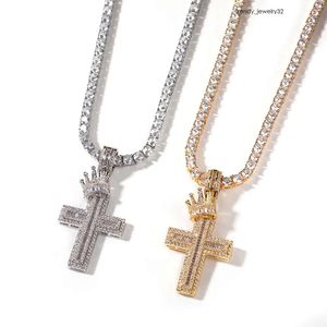 Kroon Kruis Hanger Ketting Mannen Hip Hop Punk Mode Persoonlijkheid Brede GRA Moissanite Diamant Goud Sterling Sier Cubaanse Link Chain Vrouwen