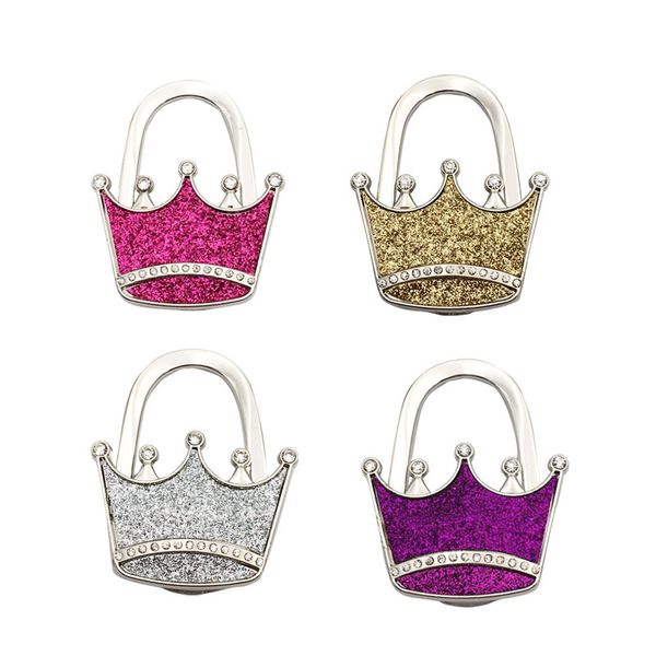 Gancio per borsa fai-da-te corona / artigianato in lega di zinco Bling gancio per borsa colorato / gancio per borsa pieghevole per bagagli ristorante ZA5218