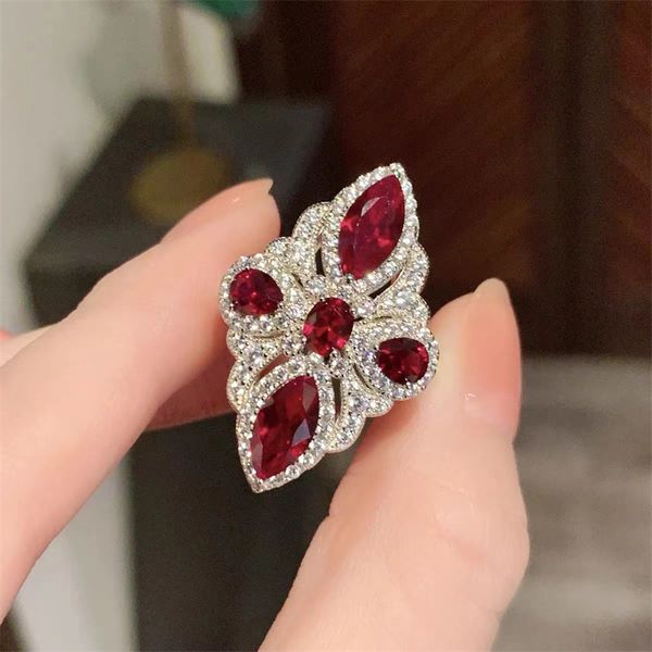 Couronne fleur bague rubis Zircon 925 en argent Sterling bagues de fiançailles de mariage pour femmes hommes fête d'anniversaire bijoux cadeau