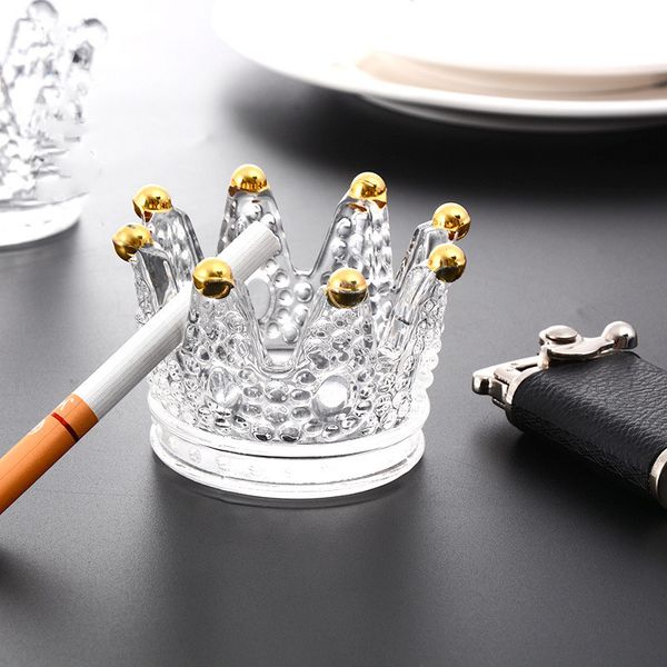 Cendriers en verre couronne transparents pour cendres de tabac à cigarettes avec supports accessoires porte-bougie vente en gros
