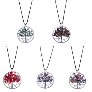Colliers pendentif en cristal naturel tissé à la main gravier arbre de vie collier accessoires de mode