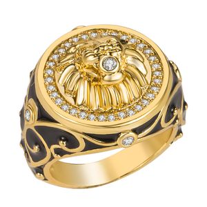 Bague avec Badge couronne Lion bouclier Europe et amérique, en cuivre plaqué or, sceau Royal, bague pour hommes, accessoires élégants à la mode