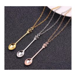 Crown Mini Theepot Ketting Lepel Hanger Kettingen Sieraden Goud Sier Zwarte Kleuren Voor Mannen Vrouwen Gift Drop Delivery Otpbc