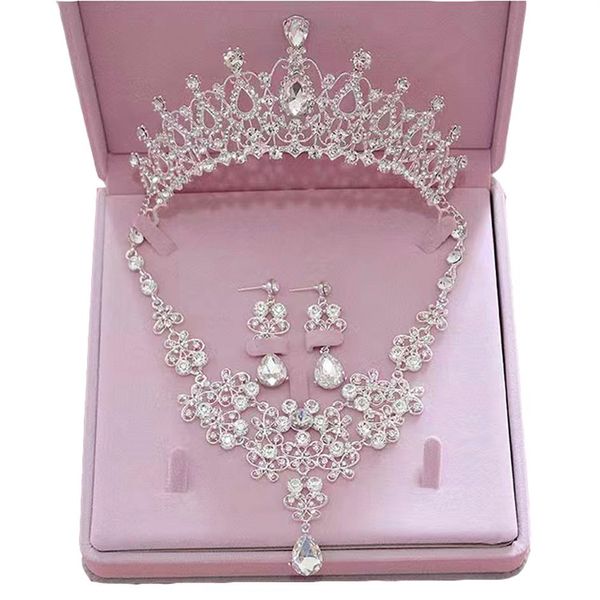 Couronne Collier Boucles D'oreilles Trois Pièces Coiffes De Mariée Robe De Soirée De Mariage Accessoires Designer Diamant Bandeaux Fête D'anniversaire Sh2115