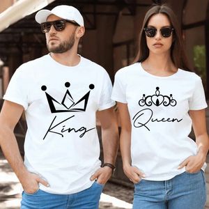 Crown Print Paar T -shirtliefhebbers Korte mouw Summer Tops Women Men T -shirt Casual paren Oversized shirts Y2K 240403