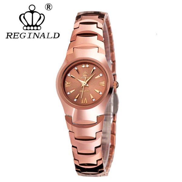 Nuevo reloj corona agua diamante acero de tungsteno resistente al agua alta calidad oro rosa cuarzo moda estudiante reloj de mujer