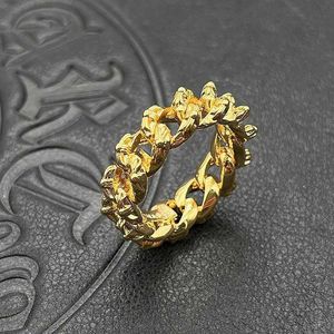 Crozin ch chaopai 22K Gold Fried Pâte Twists Chain Ring Gothic Personality Hip Hop Ring Classic