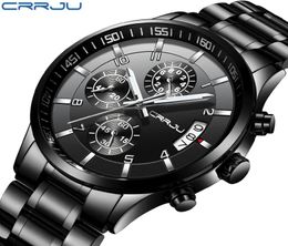 Crrju Brand Men Chronograph Luxe waterdichte horlogesfashion Black Business roestvrijstalen klok voor mannen Relogio Masculino9907320