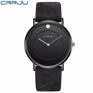 CRRJU Merk Mannen Simple Sport Analoge Quartz Horloges met zwarte lederen band Mode Heren Big Dial Clock Relogio Masculino 210517