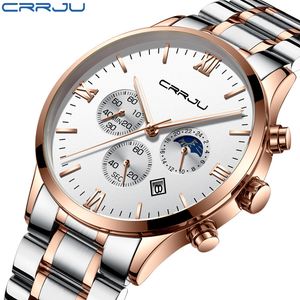 CrRju Chronograph Quartz Horloge Mannen Eenvoudige Mode Casual Jurk Roestvrijstalen Horloges 30 M Dagelijkse Waterdichte Datum Relogio 2159