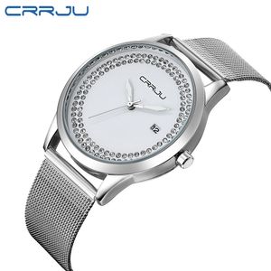 CrRju Diamond Quartz Dameshorloge Mode Casual Mesh Roestvrijstalen Horloges Dames Horloge Relogio Feminino Clock 210517
