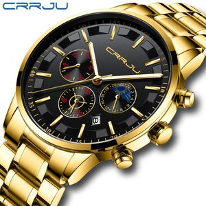 CRRJU Mode Business Clock Mens Horloges Topmerk Luxe Alle Steel Waterdichte Quartz Gold Watch Relogio Masculino 210517