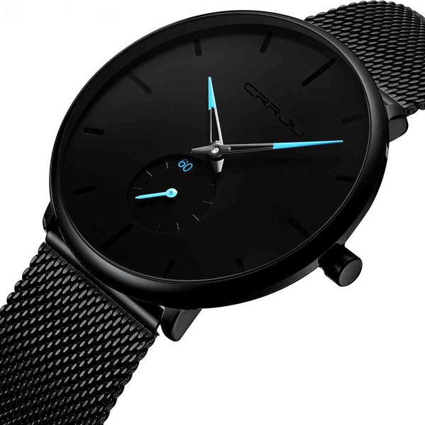 CRRJU, relojes de moda para hombre, reloj de cuarzo de lujo de marca superior, reloj deportivo informal resistente al agua de acero de malla delgada para hombre, reloj Masculino