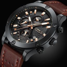 CRRJU Mode Horloge Mannen Nieuw Ontwerp Chronograaf Grote Gezicht Quartz Horloges heren Outdoor Sport Lederen Horloges orologio uom309v