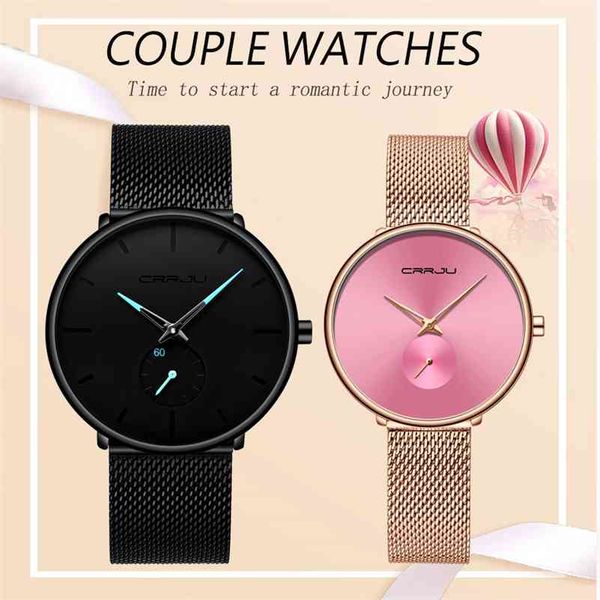 CRRJU Lover Watch Mode wasserdichte Edelstahl Mesh Paar Armbanduhren die Valentinstag Geschenke für Liebhaber 210517