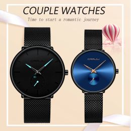 CRRJU liefhebbers horloges voor mannen en vrouwen mode jurk polshorloge waterdicht datum klok paar horloge geschenken set te koop