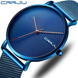 CRRJU Luxe Mannen Horloge Mode Minimalistische Blauwe Ultradunne Mesh Band Horloge Casual Waterdichte Sport Mannen Horloge Cadeau voor Men223u