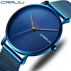 CRRJU Luxe Hommes Montre De Mode Minimaliste Bleu Ultra-mince Bracelet En Maille Montre Casual Étanche Sport Hommes Montre-Bracelet Cadeau pour Men333A