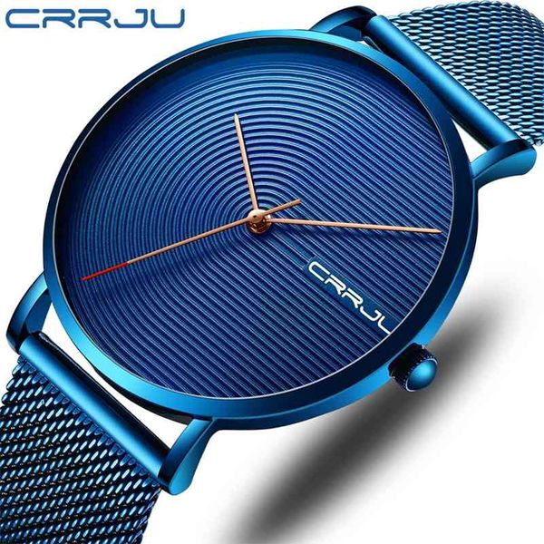 CRRJU Luxe Hommes Montre De Mode Minimaliste Bleu Ultra-mince Bracelet En Maille Montre Casual Étanche Sport Hommes Montre-Bracelet Cadeau pour Hommes 210517