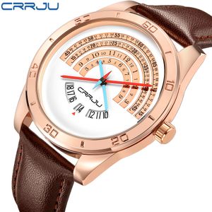 Crrju Men Luxe Sportleer Horloges Mannelijk Grappige Binaire Kalenderklok Japan Beweging Waterdichte polshorloge Erkek Kol Saati