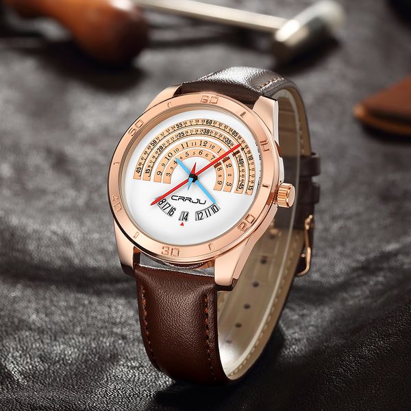 CRRJU hommes de luxe sport en cuir montres mâle drôle calendrier binaire horloge japon mouvement étanche montre-bracelet erkek kol saati250N