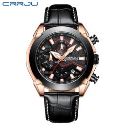 CRRJU heren Chronograaf Quartz Horloge mannen Luxe Datum Lichtgevende Waterdichte horloges Lederen Band Jurk Horloge erkek kol sa234e