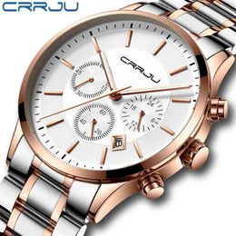 CRRJU montre pour hommes Top marque de luxe décontracté chronographe Quartz montre-bracelet Style de mode mâle militaire étanche calendrier horloge 210517