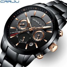 CRRJU hommes montre 30m étanche hommes montres haut de gamme montre en acier de luxe chronographe mâle horloge Saat relojes hombre291M