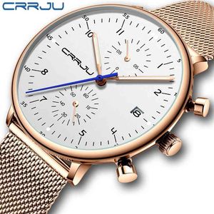 CrRju Herenhorloge Top Luxe Chronograaf Rvs Mesh Polshorloge Militaire Waterdichte Datum Quartz Horloges Relogio Masculino 210517