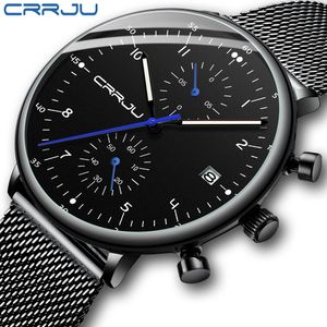 Crrju Men kijken top luxe chronograaf roestvrijstalen mesh polswatch militaire waterdichte datum quartz horloges relogio masculino