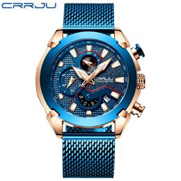 CRRJU hommes montres mode militaire chronographe décontracté 30 M étanche Sport montre à Quartz hommes horloge Relogio Masculino watch208w